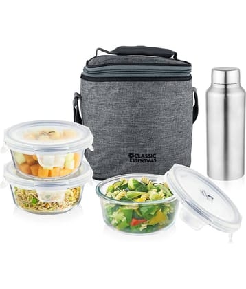 Classic Essentials Glass Lunchbox set with Bottle Glass Lunch Box 3 - Container ( Pack of 5 )