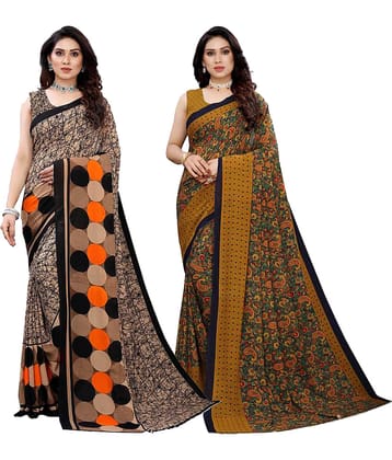 Kanooda Prints Georgette Printed Saree With Unstitched Blouse Piece ( Multicolor )