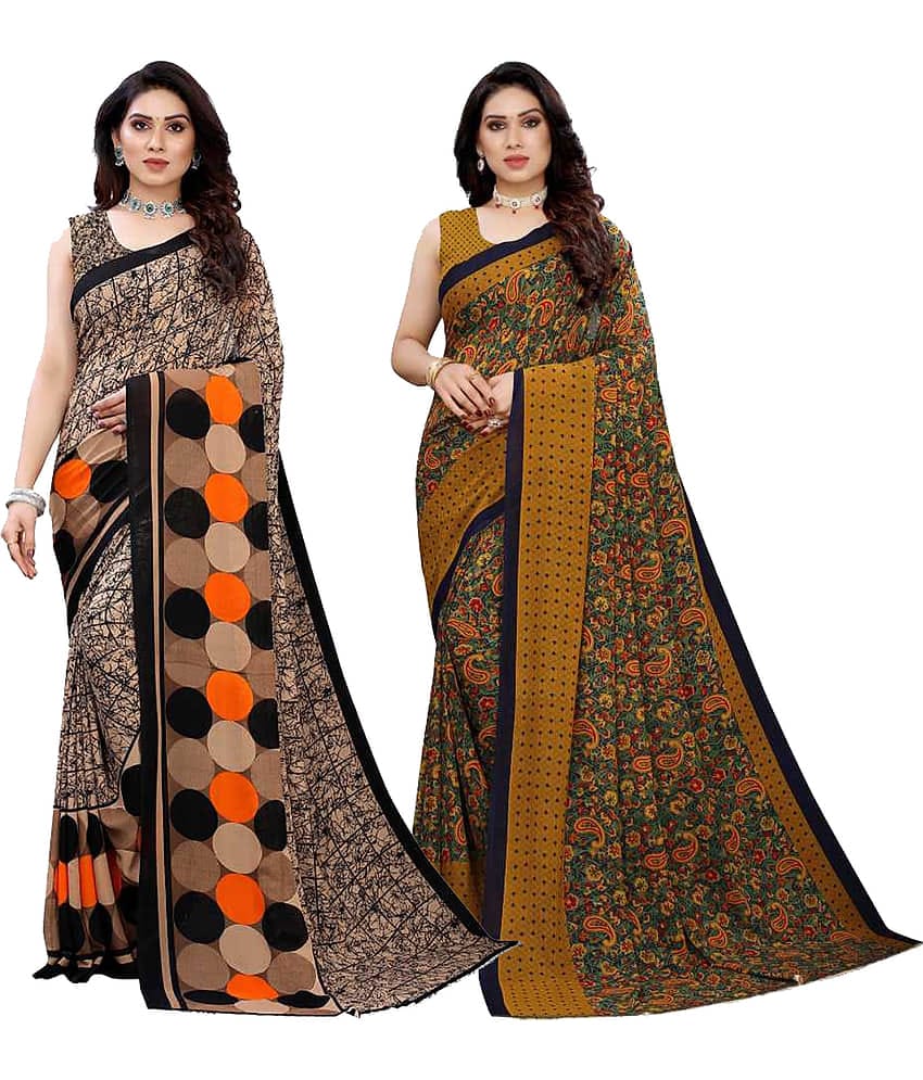 Kanooda Prints Georgette Printed Saree With Unstitched Blouse Piece ( Multicolor )