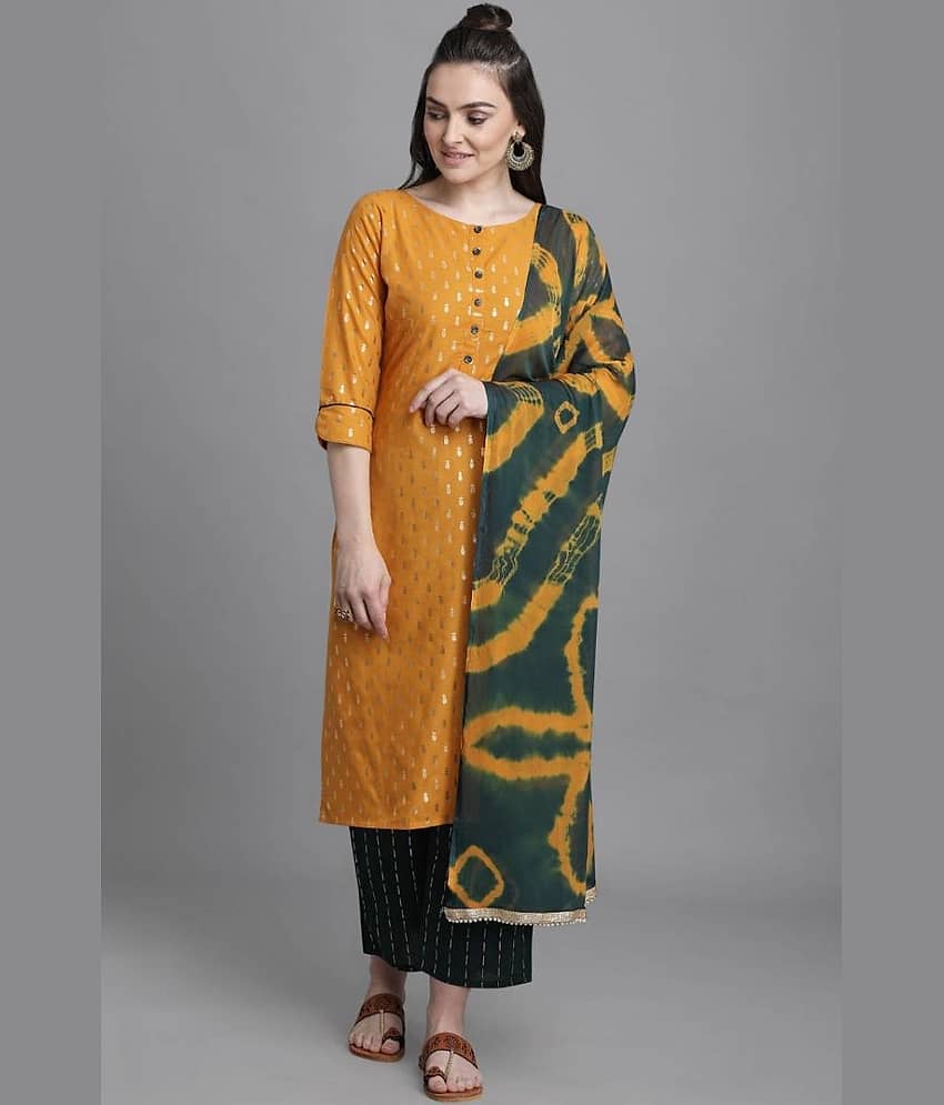 Estela - Yellow Straight Cotton Women's Stitched Salwar Suit ( Pack of 1 )