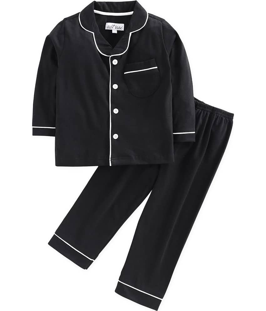 Nite Flite Pack of 1 Girls Cotton Nightsuit Set ( Black )