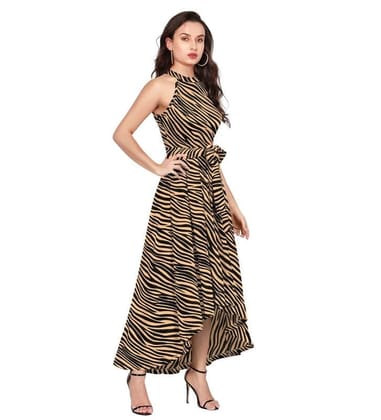 Women's Polyster Zebra Pattern Helter Neck Sleeveless Dresses (Yellow, XL)-PID56778