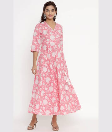Angiya Pink Cotton Angrakha Kurti -