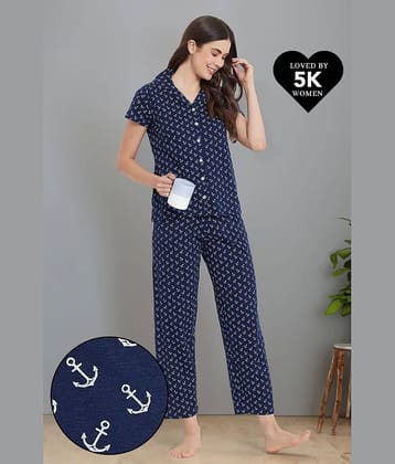 Clovia Blue Cotton Women's Nightwear Nightsuit Sets ( Pack of 2 )