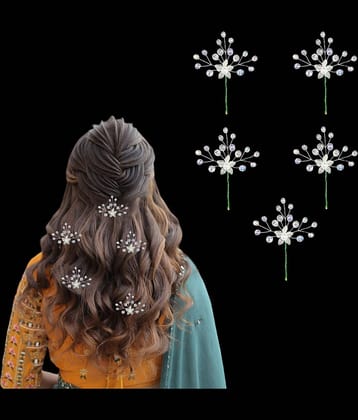 Bridal Hair Pins Floral Vine,Crystal Flower Tiara-5Pc(Silver)