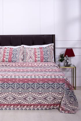 Alba Aztek Red Cotton Bedcover-Double: 90 x 108 in / Red / Grey / Red