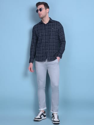 Blue Stretchable Cotton Trousers-30 / Blue