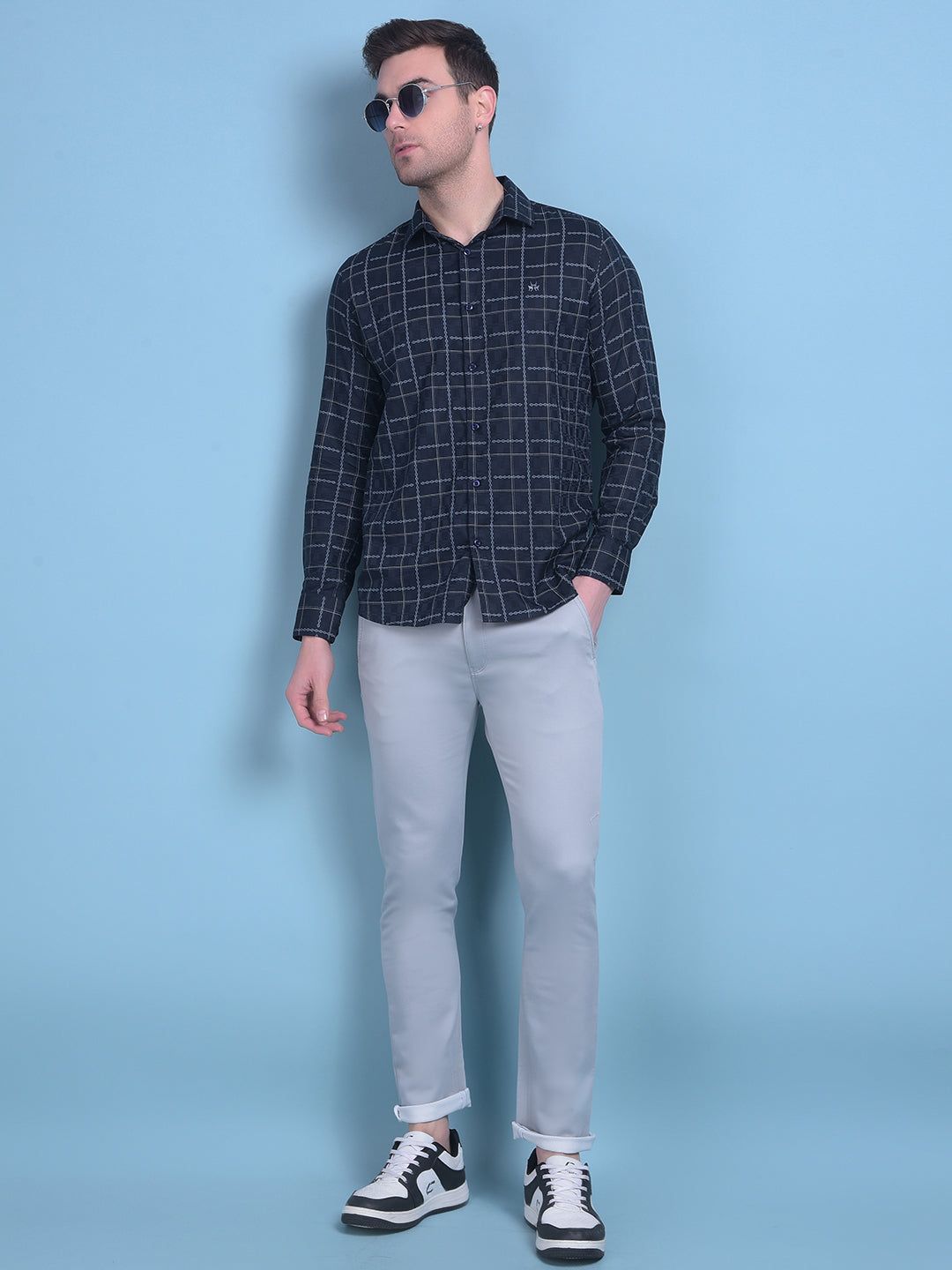 Blue Stretchable Cotton Trousers-30 / Blue