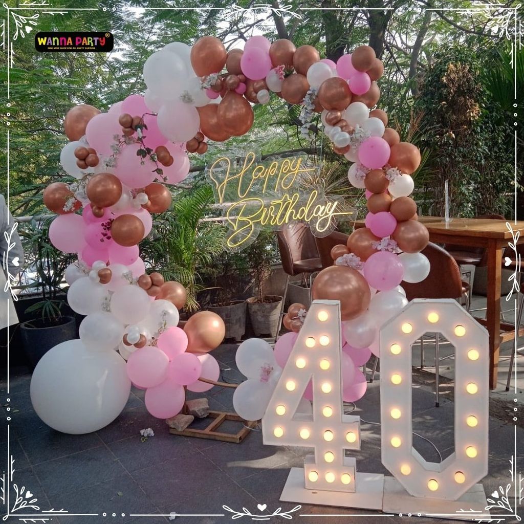40th Birhtday Round Frame with Balloons and Flowers - Party and Festive Needs | Buy online on ZillyBuy