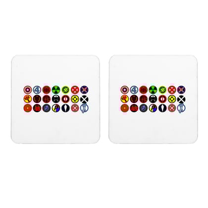 Multicolor Dc Superhero Logo Set Of 2 Square Wooden Coaster