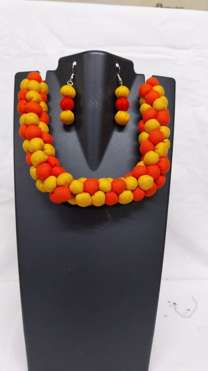 Vibrant Handmade Fabric Ball Choker Set - Colorful Festive Jewelry