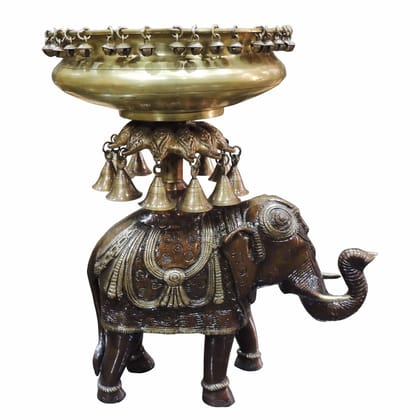 Brass Elephant Urli for Home Decor - Traditional Decorative Bowl, Diameter : 17.5 Inch (BSMAS1488 A)