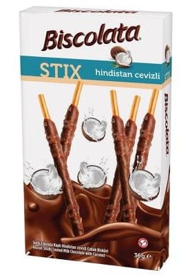 Biscolata Stix Milk Chocolate Coated Stick Biscuit Coconut, 36 gm