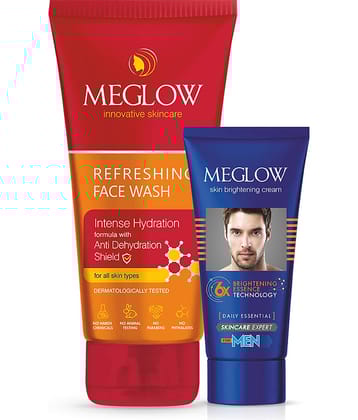 Meglow Men’s Cream + Refreshing Facewash Combo | Men’s Daily Skincare Combo for  Oil-Free Skin