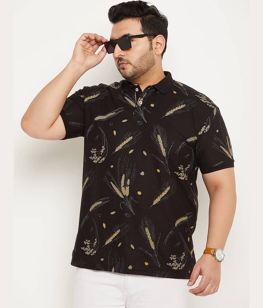 GET GOLF Pack of 1 Cotton Blend Regular Fit Printed Half Sleeves Men's Polo T Shirt ( Black )