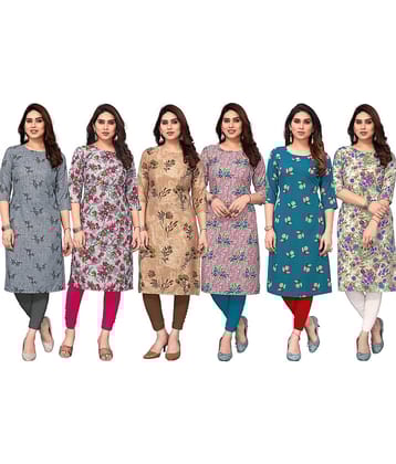 KETAKI FASHION Crepe Printed Straight Women's Kurti - Multicoloured ( Pack of 6 )