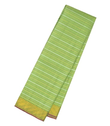 Cardamom Green Handloom Kanchipuram Silk Saree With Beldari Stripes-Cardamom Green