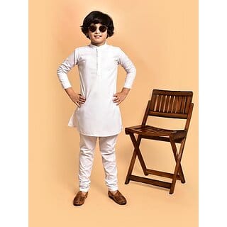 PrintCultr Boys Festive & Party Kurta and Pyjama Set (White)