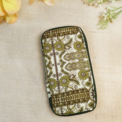 Bank Document Organizer - Green Floral Madhubani