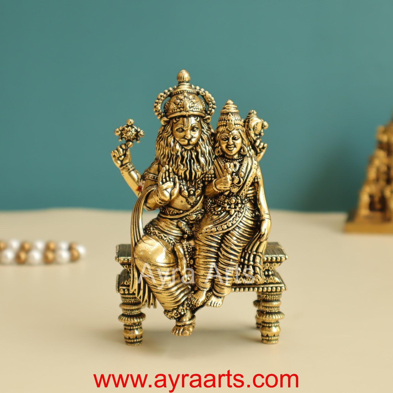 Premium Brass Lakshmi Narasimha Idol - 4.7 inch Height