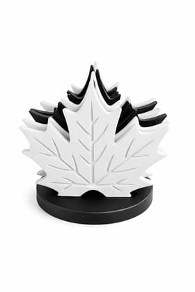 Maple Leaf Shaped Coaster Set with Holder, Autumn Theme, Table Decor, Set of 6 (Black-White)