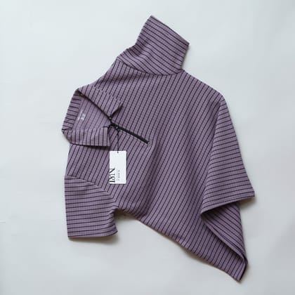 Men’s Zipper T-Shirt Camelet Checks Fabric | Striped Pattern | Purple-M