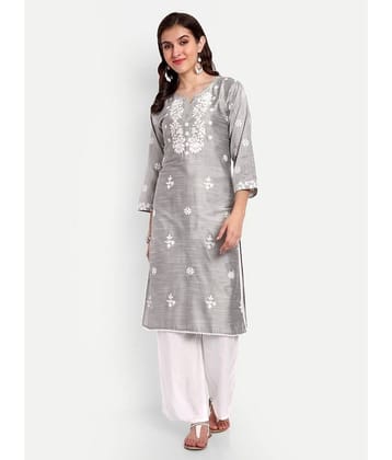 UB WOLF - Grey Silk Women's Straight Kurti ( Pack of 1 )