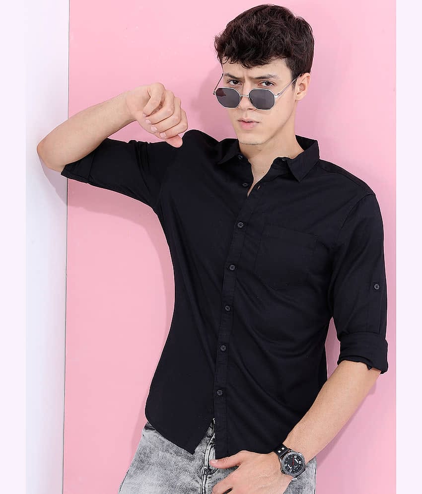 Highlander 100% Cotton Slim Fit Solids Full Sleeves Men's Casual Shirt - Black ( Pack of 1 )