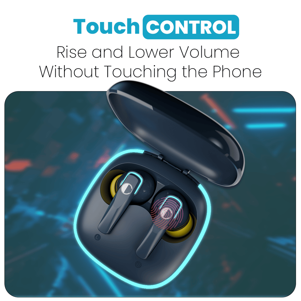 Cellecor BroPods C103 PLAY Quad Mic TWS |35H Playtime, ENC, 5.3v, 50ms Low Latency Gaming Bluetooth-Blue