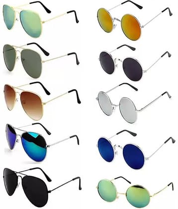 Elligator Gold Round Sunglasses ( Pack of 10 )