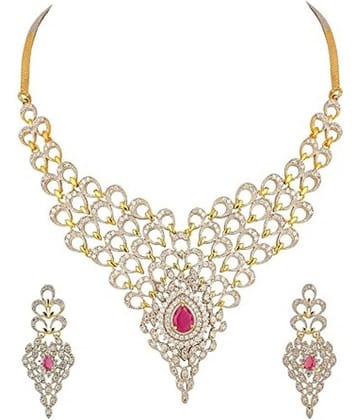 Youbella Golden American Diamond Necklace Set with Earrings