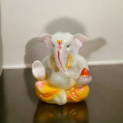 Small Lord Ganesh Idol Best For Car Dashboard Gifting Office Home Puja Decor Height 2.75 Inches-Composite Marble