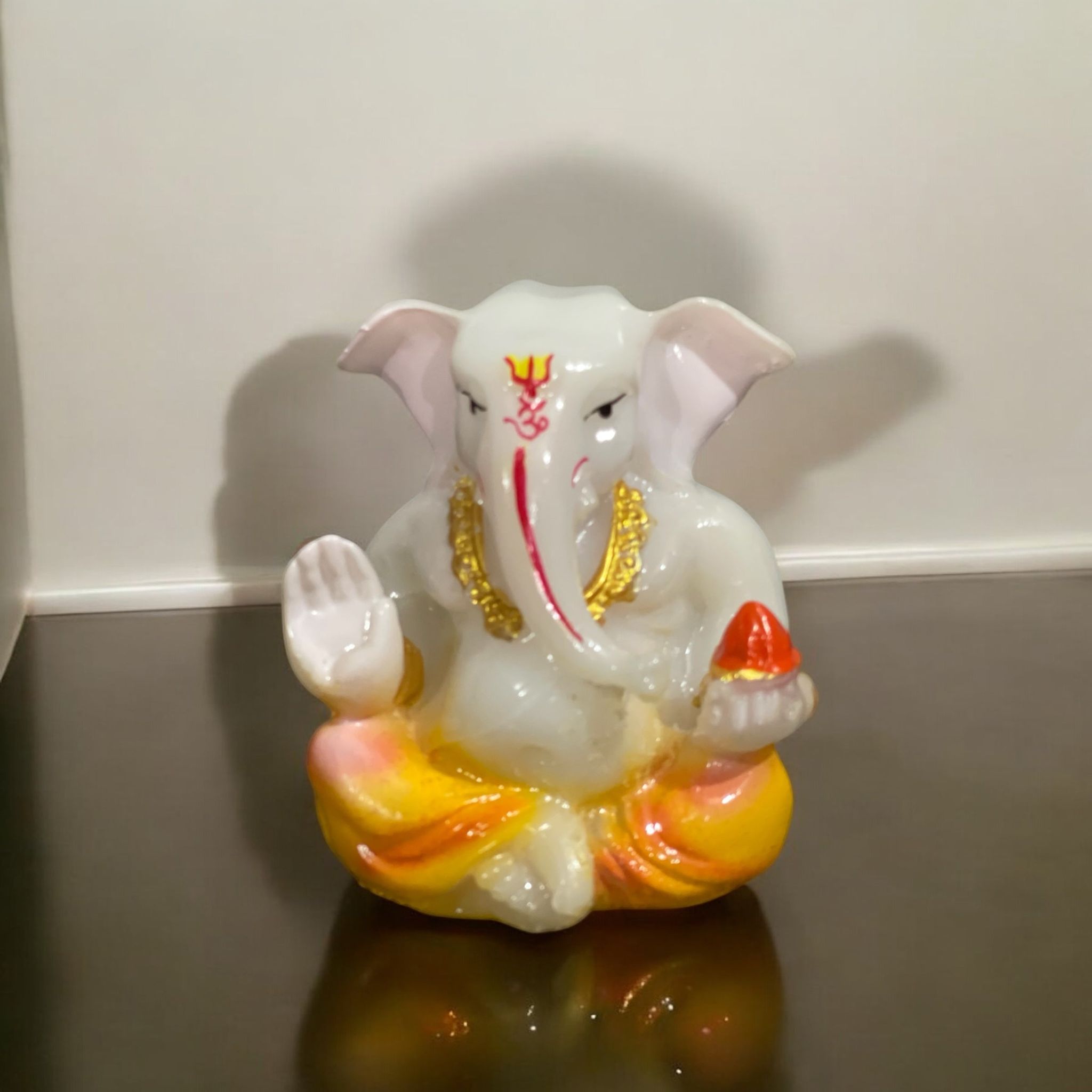 Small Lord Ganesh Idol Best For Car Dashboard Gifting Office Home Puja Decor Height 2.75 Inches-Composite Marble