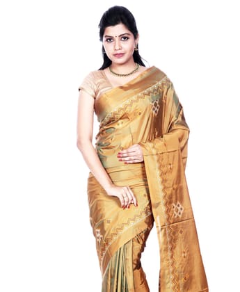 Greenish Gold Ilkal Saree - Art Silk Saree with Kasuti Embroidery