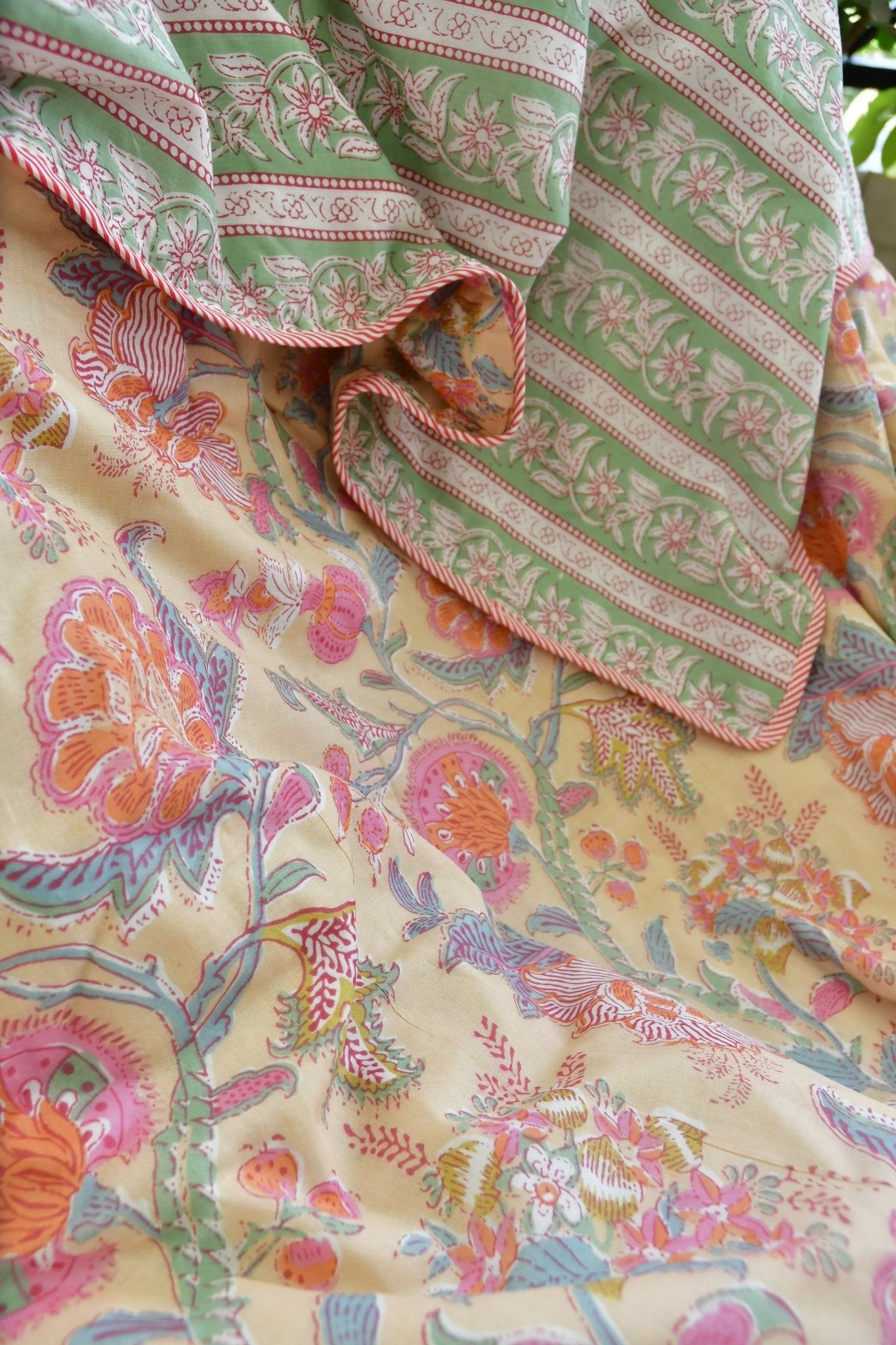 Beige floral  Mul Mul Reversible Cotton Dohar Single (Pair)