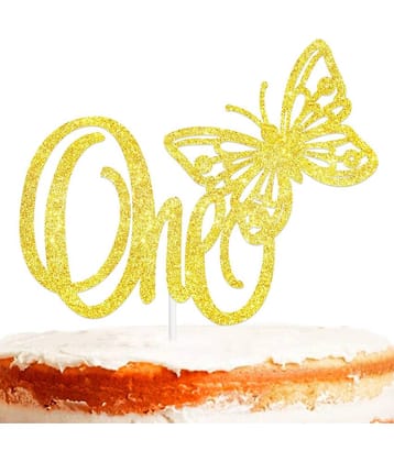 ZYOZI Butterfly one 1st Cake Topper 1st one Happy Birthday Theme Gold Glitter Decor for Baby Shower Birthday Party Decorations Supplies