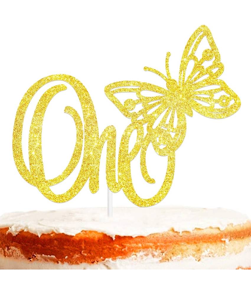 ZYOZI Butterfly one 1st Cake Topper 1st one Happy Birthday Theme Gold Glitter Decor for Baby Shower Birthday Party Decorations Supplies