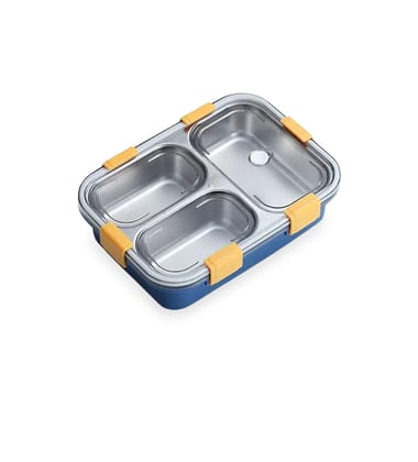 3 Compartment Stainless Steel Lunch Box |For Kids |With Leek Proof & Spoons |750ml Tiffin Box for Men, Women, Girls |
