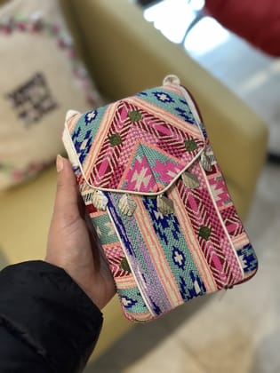 KRI India Distressed Pop Jacquard Wallet Sling | Multicoloured  | 7.5x5.5 inches  | Wash & Care | 100% Cotton | Handcrafted in India. 100% organic & natural.