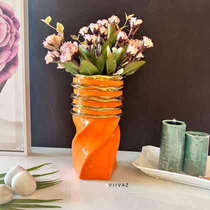 Wave Vase with a Ring-Saffron / H: 8.5  | L: 4.5 | W: 4.5 (Inch)