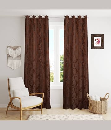 Kraftiq Homes Geometric Blackout Eyelet Curtain 7 ft ( Pack of 2 ) - Brown
