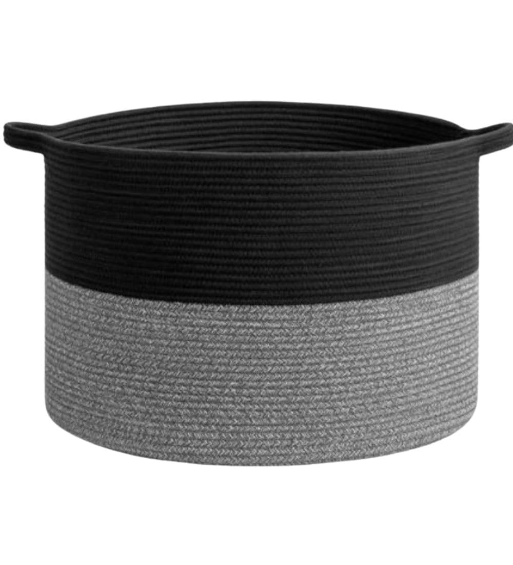 Generic Cotton Pack Of_1 16x14 Inch Storage Basket For Clothes With Out Lid (Black-Black-Kidi)-PID66403