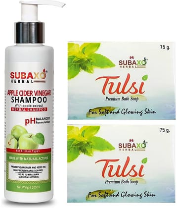 Herbal Apple Cider Vinegar Shampoo 200 Ml & Tulsi Soap 2 Pc Each 75 G