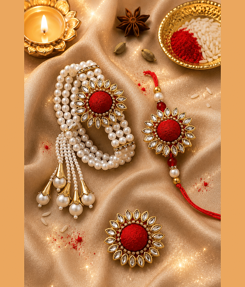 THRIFTKART Handmade 3 Bhaiya Bhabhi Rakhi ( Pack of 1 , Red )