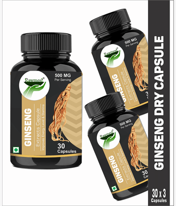rawmest 100% Ayurvedic Ginseng Extract Capsules 90 no.s Natural Multivitamins Powder Pack of 3