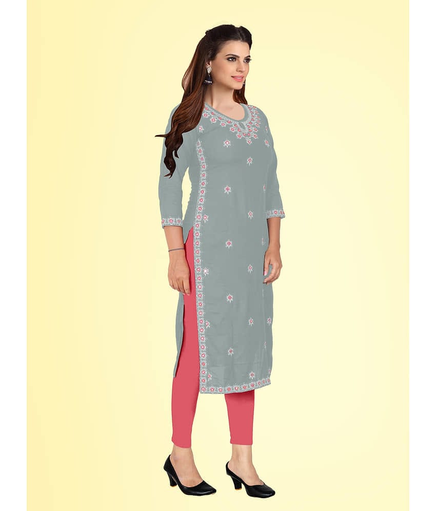 Kapadia - Grey Rayon Women's Straight Kurti ( Pack of 1 )
