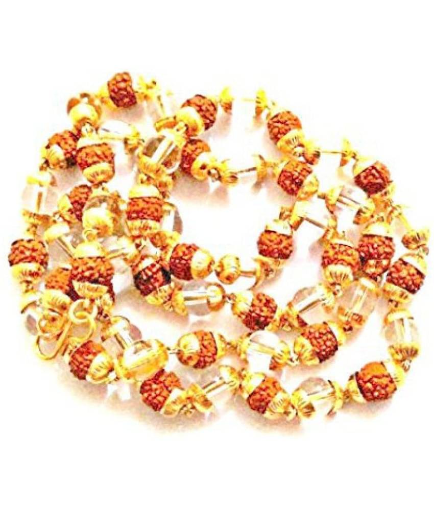 Malabar Gems Rudraksha & Sphatik in Golden Caps Mala