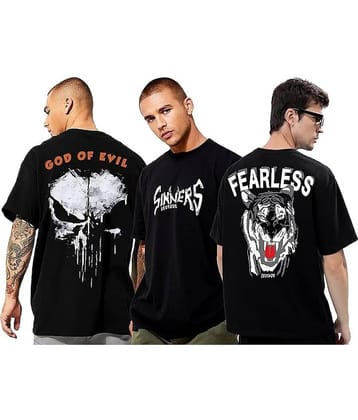 Leotude Pack of 3 Cotton Blend Oversized Fit Men's T-Shirt ( Black )