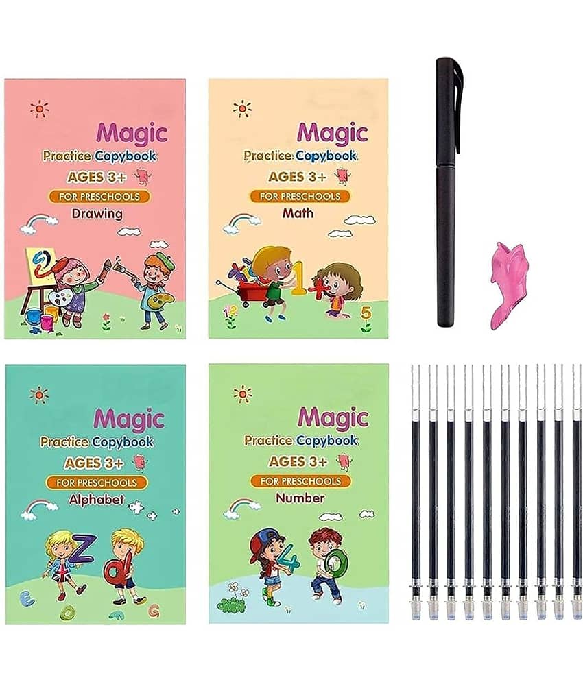 4 PCS Magic Practice Copybook for Kids Handwriting English Reusable Magical Practice Copybook Kids Tracing Book for Magical Letter Writing Book Set