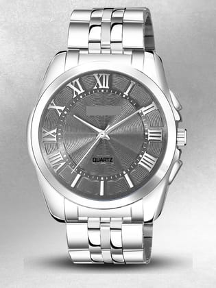 Silver 3D Roman Stainless Steel Analog Watch for Men LR128